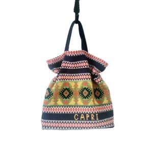 Vintage Capri Italian Boho Woven Drawstring Top Handle Souvenir Purse